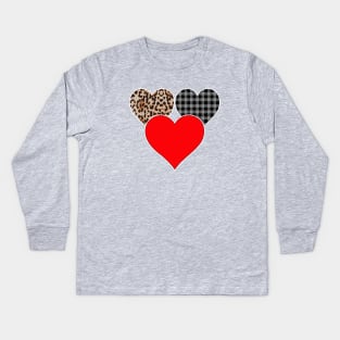 Women's Striped Plaid Printed Heart Valentine's Day Kids Long Sleeve T-Shirt